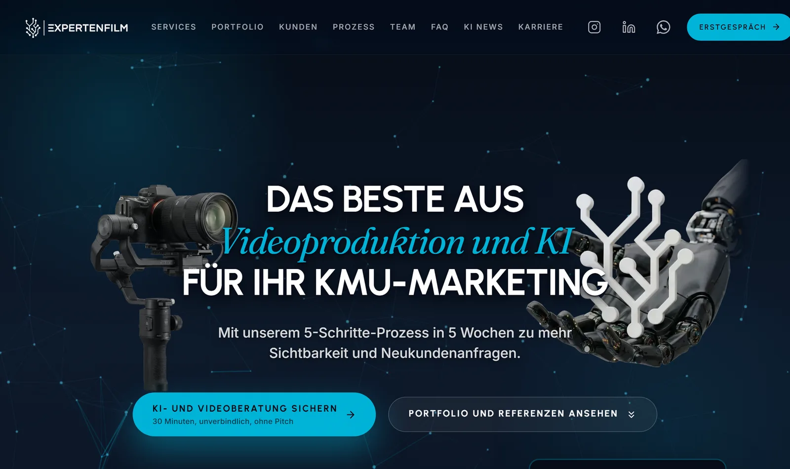 Screenshot der Hero-Section von expertenfilm.de